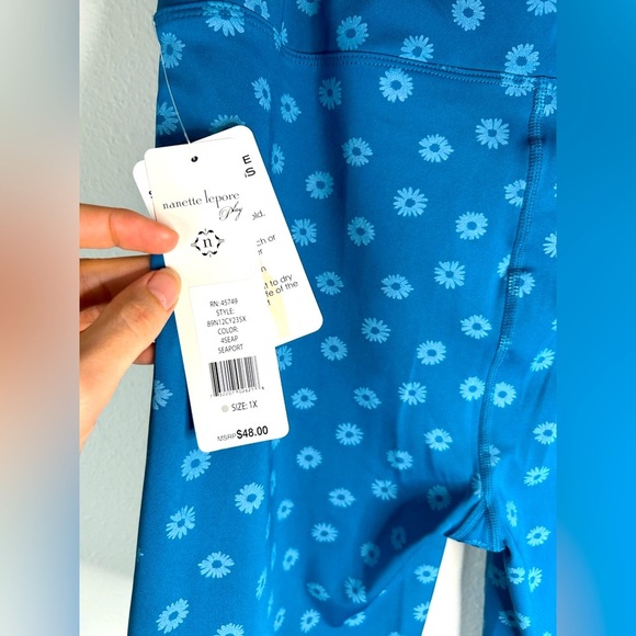 Nanette Lepore Women’s Plus Size 1X Blue Floral Print High-Waist Biker Shorts - Picture 7 of 7